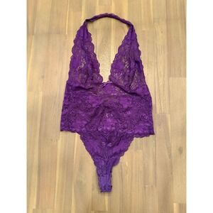 Adore Me Purple Lace Halter Thong Bodysuit Lingerie Women's Size 0X